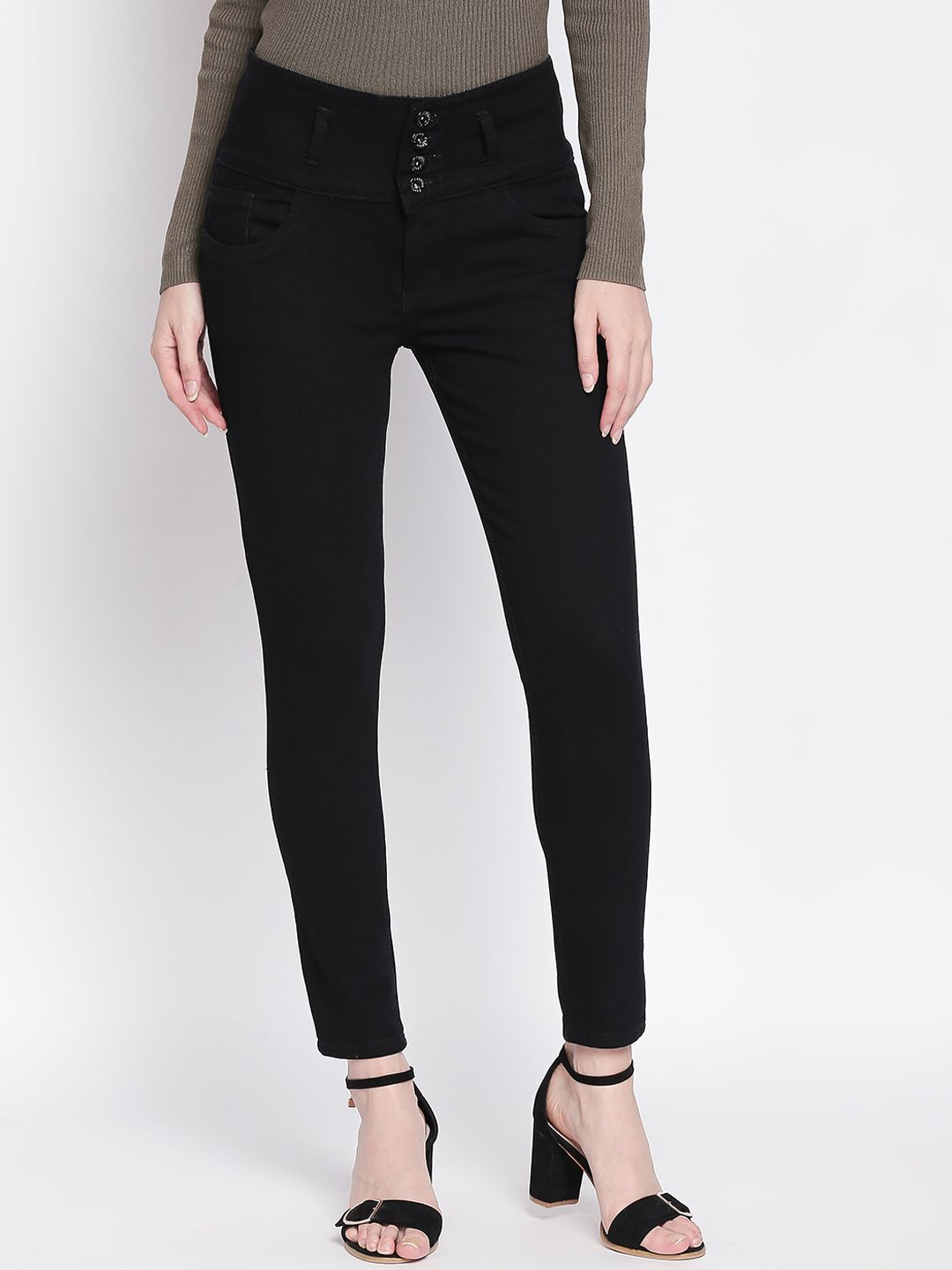High Star Women Black Slim Fit High-Rise Clean Look Stretchable Jeans Price in India