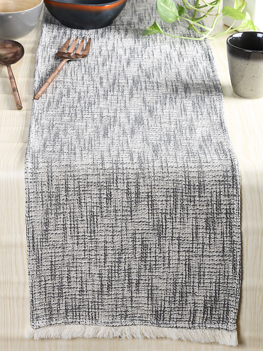 House This Black & Off-White Woven-Design Table Runner Price in India