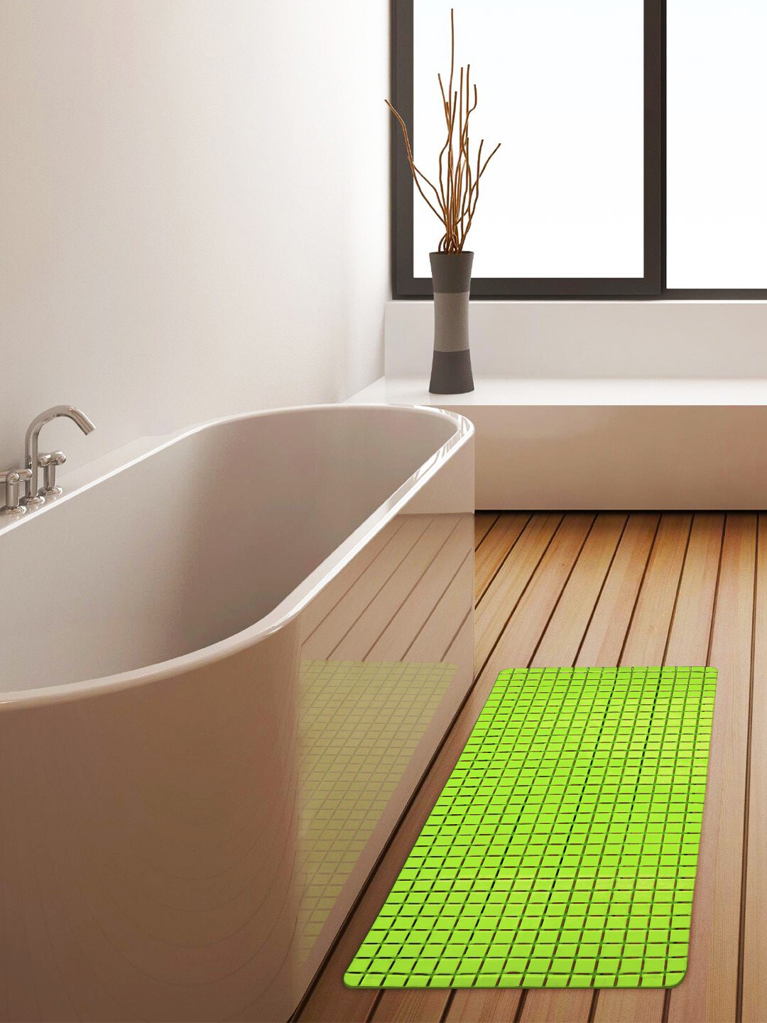 Story@Home Fluorescent-Green Solid PVC Anti-Slip Shower Mat Price in India
