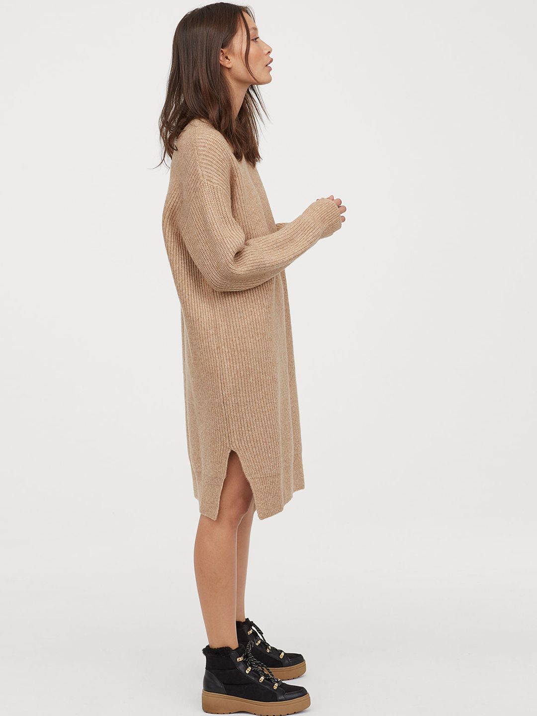 h&m rib knit dress beige Ladies - Light Beige Melange Rib-knit Dress - Size: XL