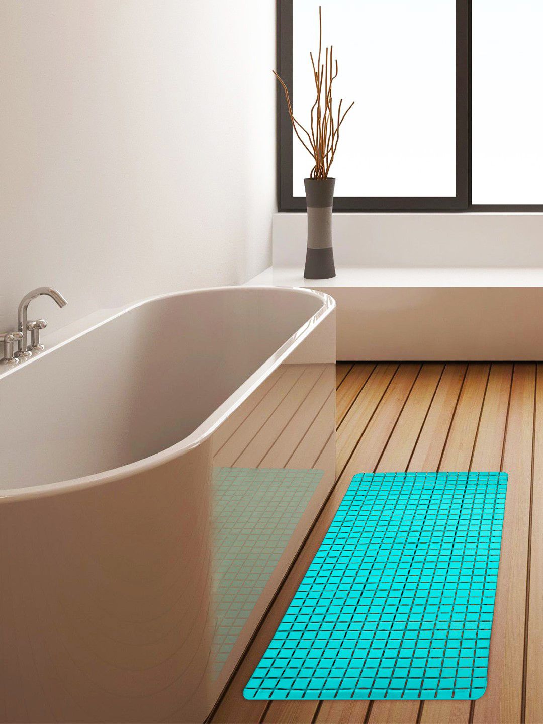 Story@Home Turquoise-Blue Solid PVC Anti-Slip Shower Mat Price in India