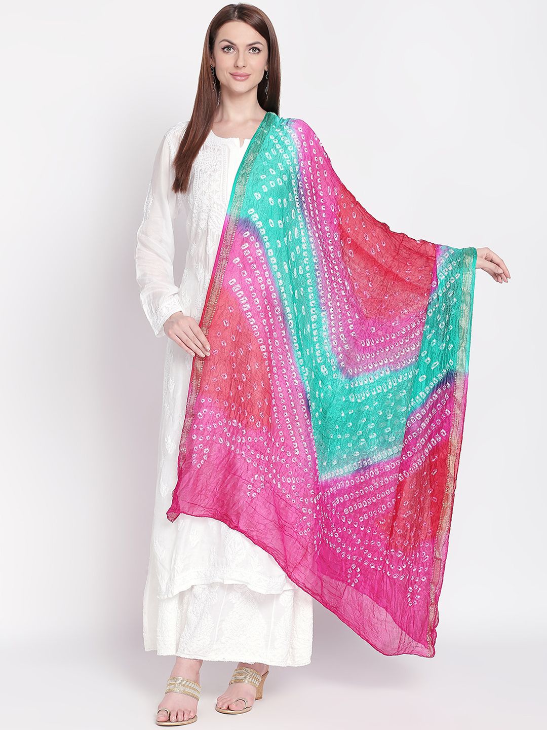 Dupatta Bazaar Pink & Turquoise Blue Dyed Dupatta Price in India