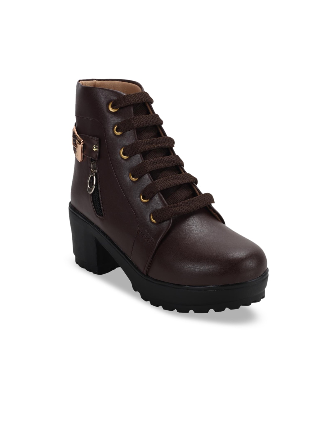 ZAPATOZ Women Brown Solid Heeled Boots Price in India