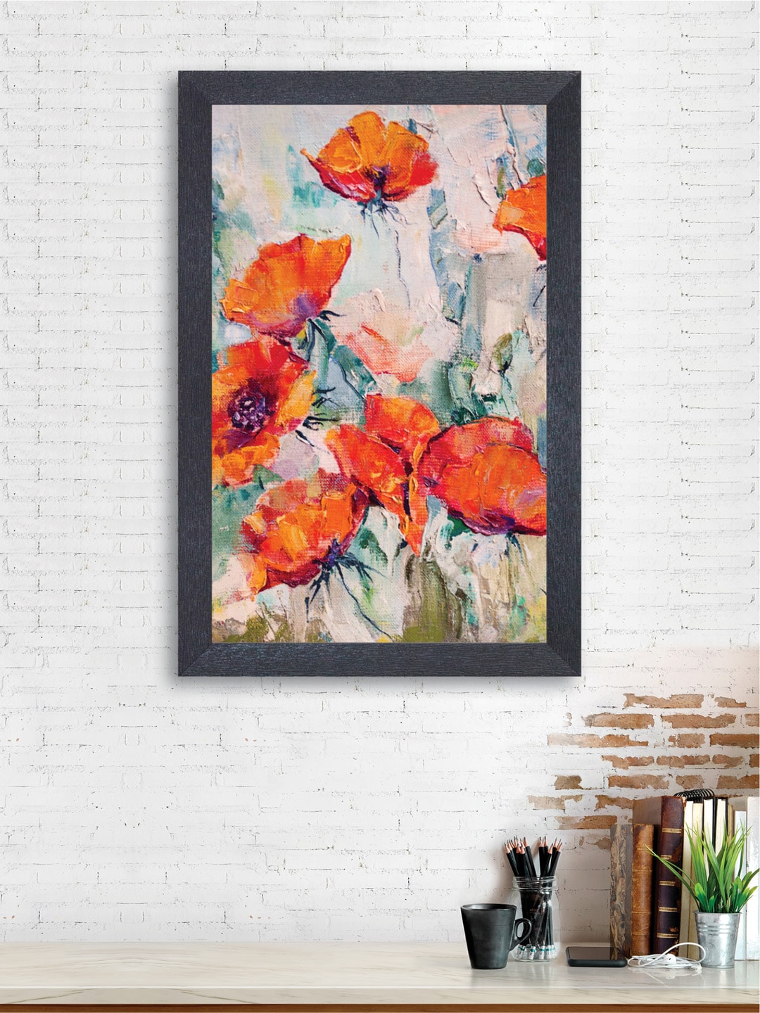 nest ART Orange & Green Watercolor Floral Wall Art Price in India
