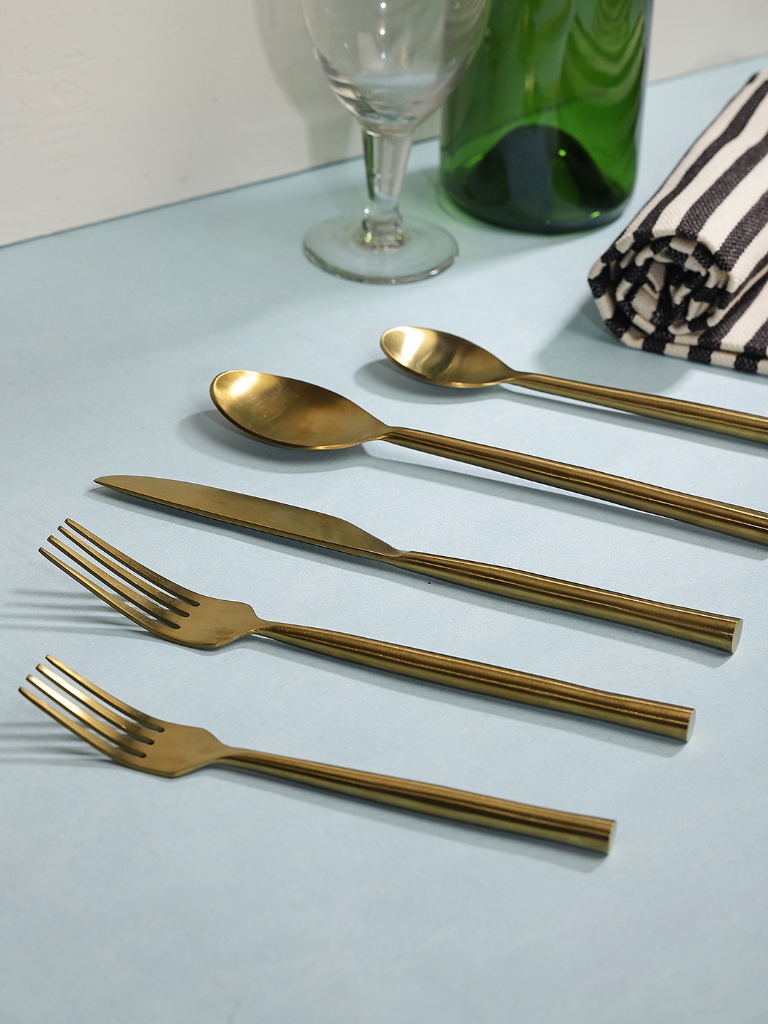 Chumbak Set Of 5 Muted Gold-Toned Solid Dishwasher Safe Stainless Steel Spoon Set Price in India