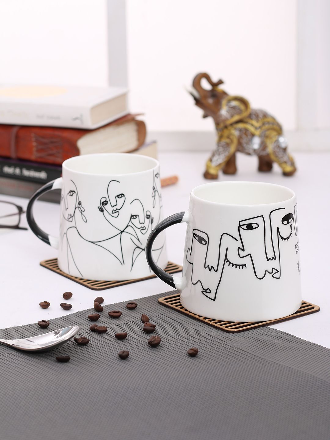 JCPL White 2-Pieces Printed Porcelain Cups Set Price in India