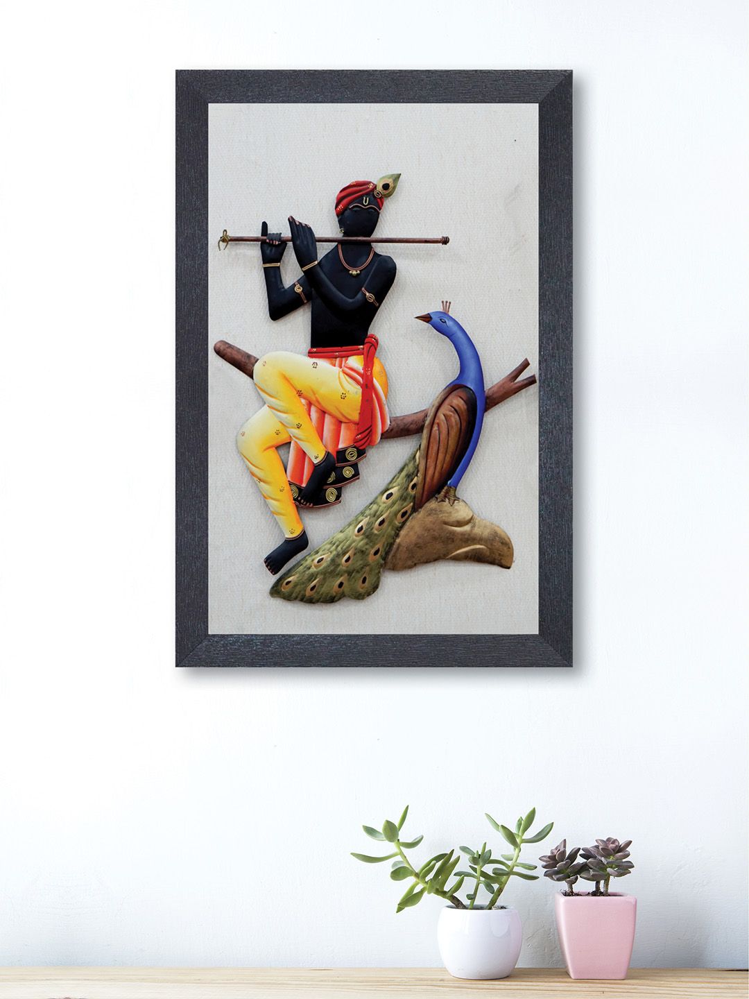 nest ART White & Yellow Shri Krishna With Peacock Wall Art Price in India