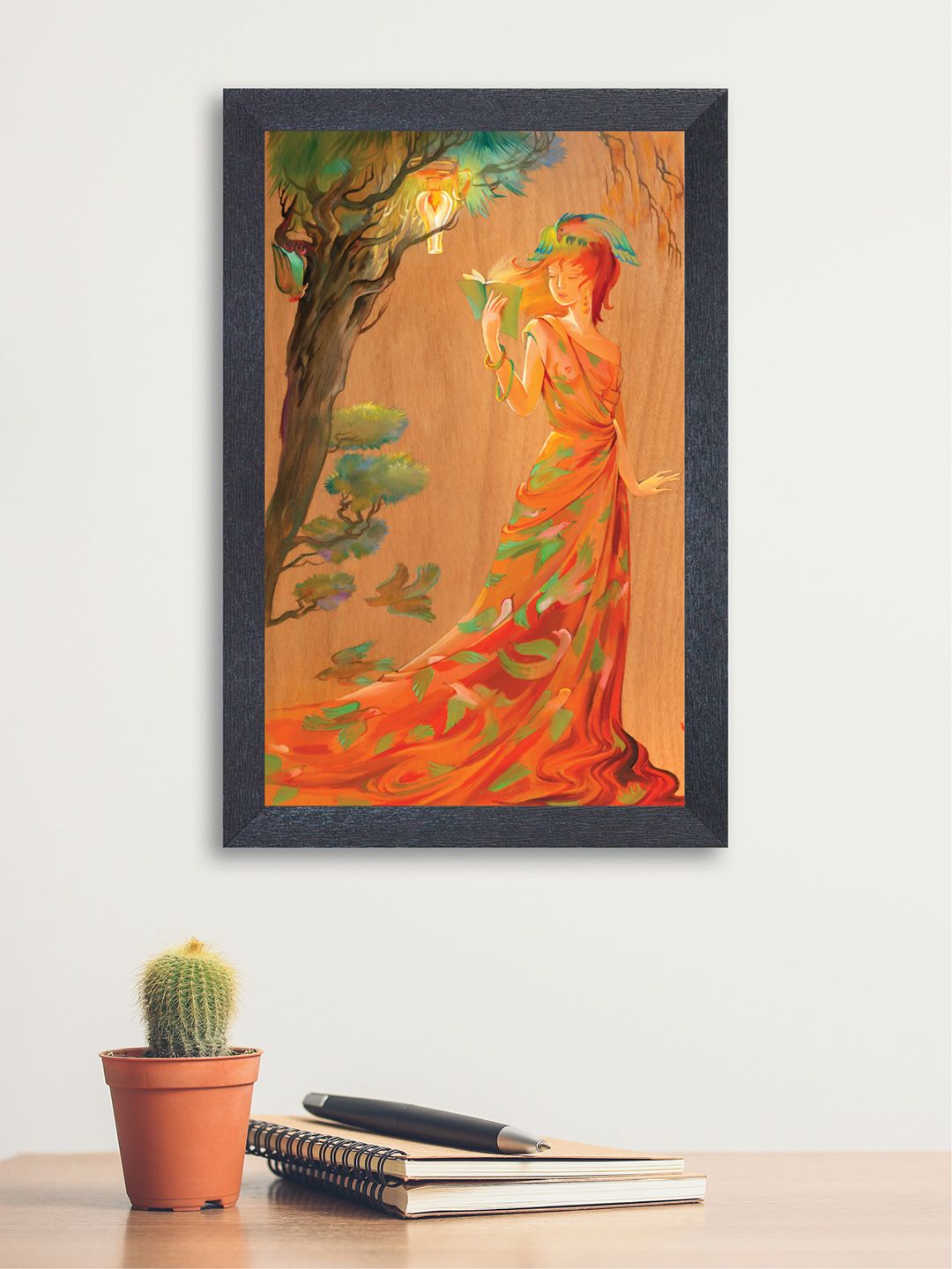 nest ART Orange & Brown Watercolor Abstract Pretty Girl Wood Wall Art Price in India