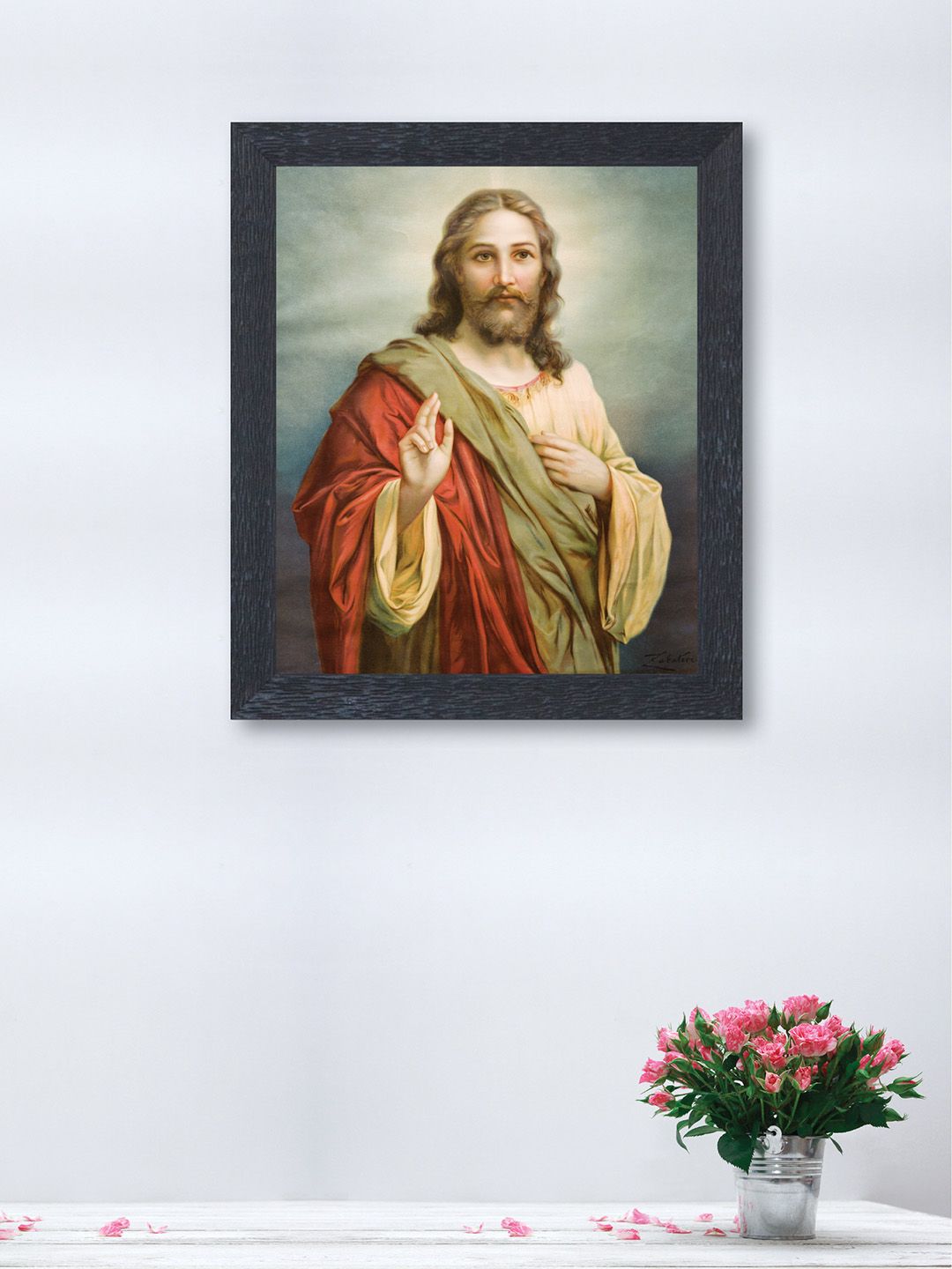 nest ART Red and Yellow Lord Jesus Framed Wood Wall Art Price in India