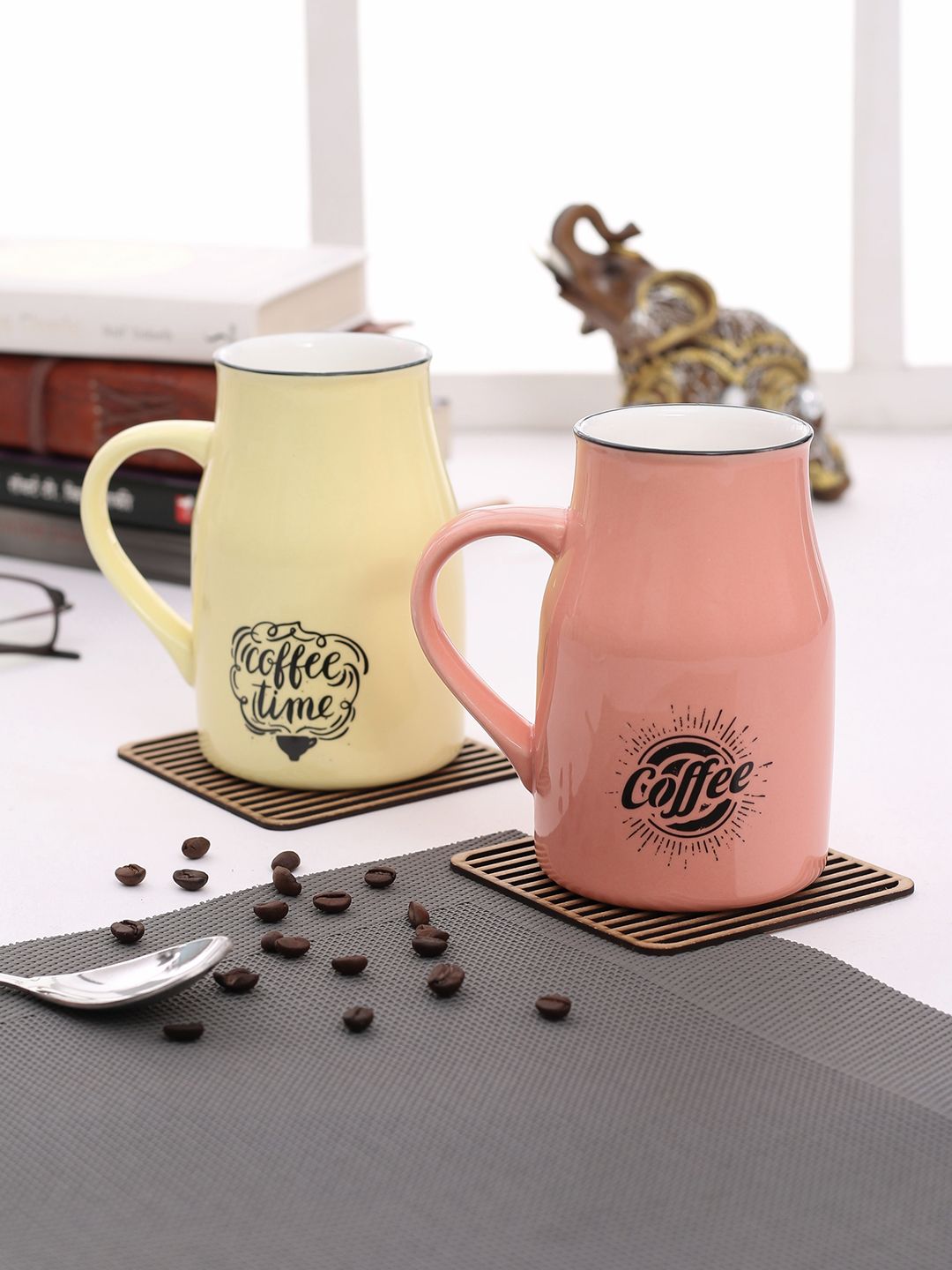 JCPL Cream-Coloured & Pink 2-Pieces Printed Porcelain Cups Set Price in India