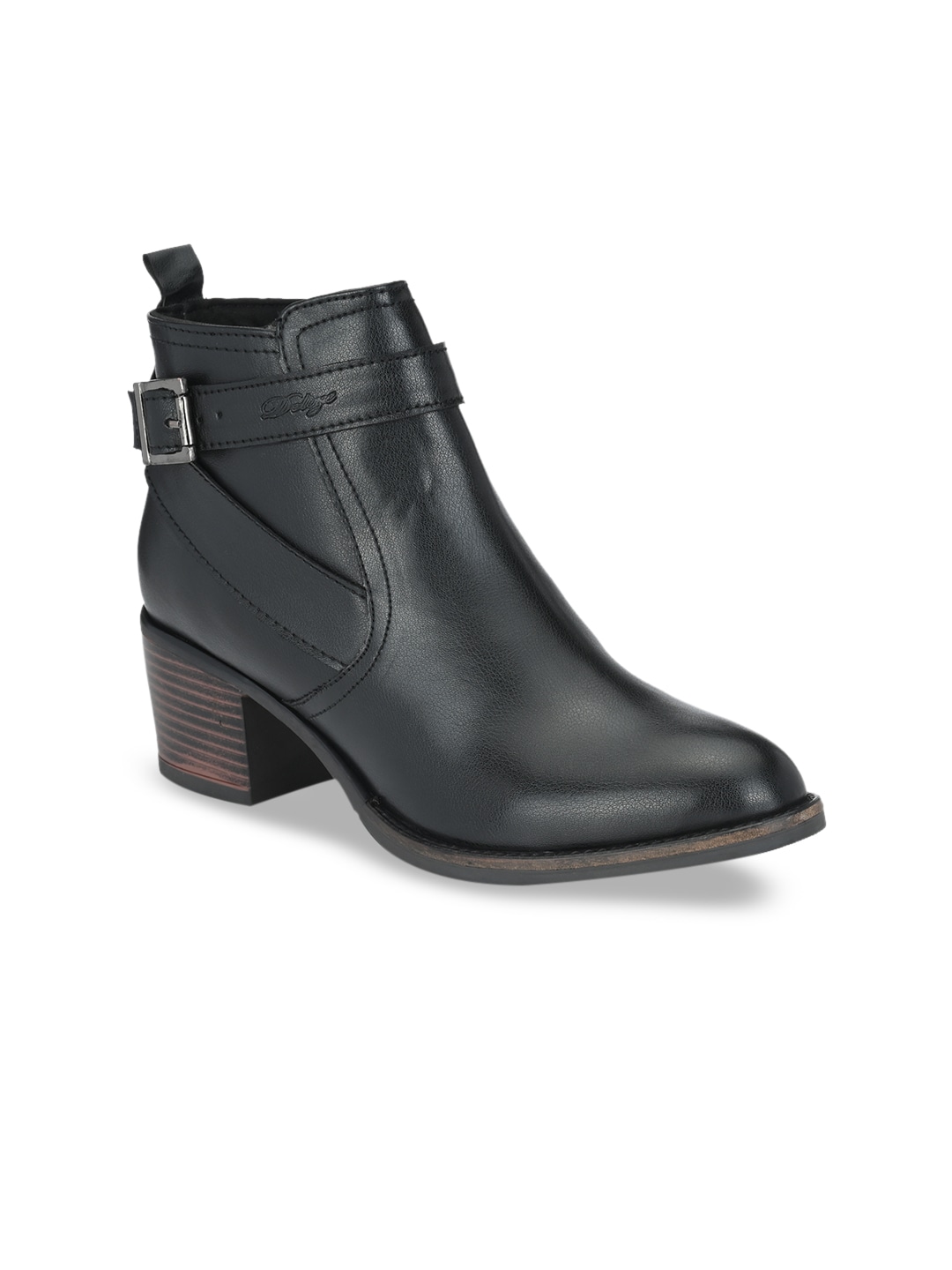 Delize Women Black Solid Mid-Top Chelsea Heeled Boots Price in India