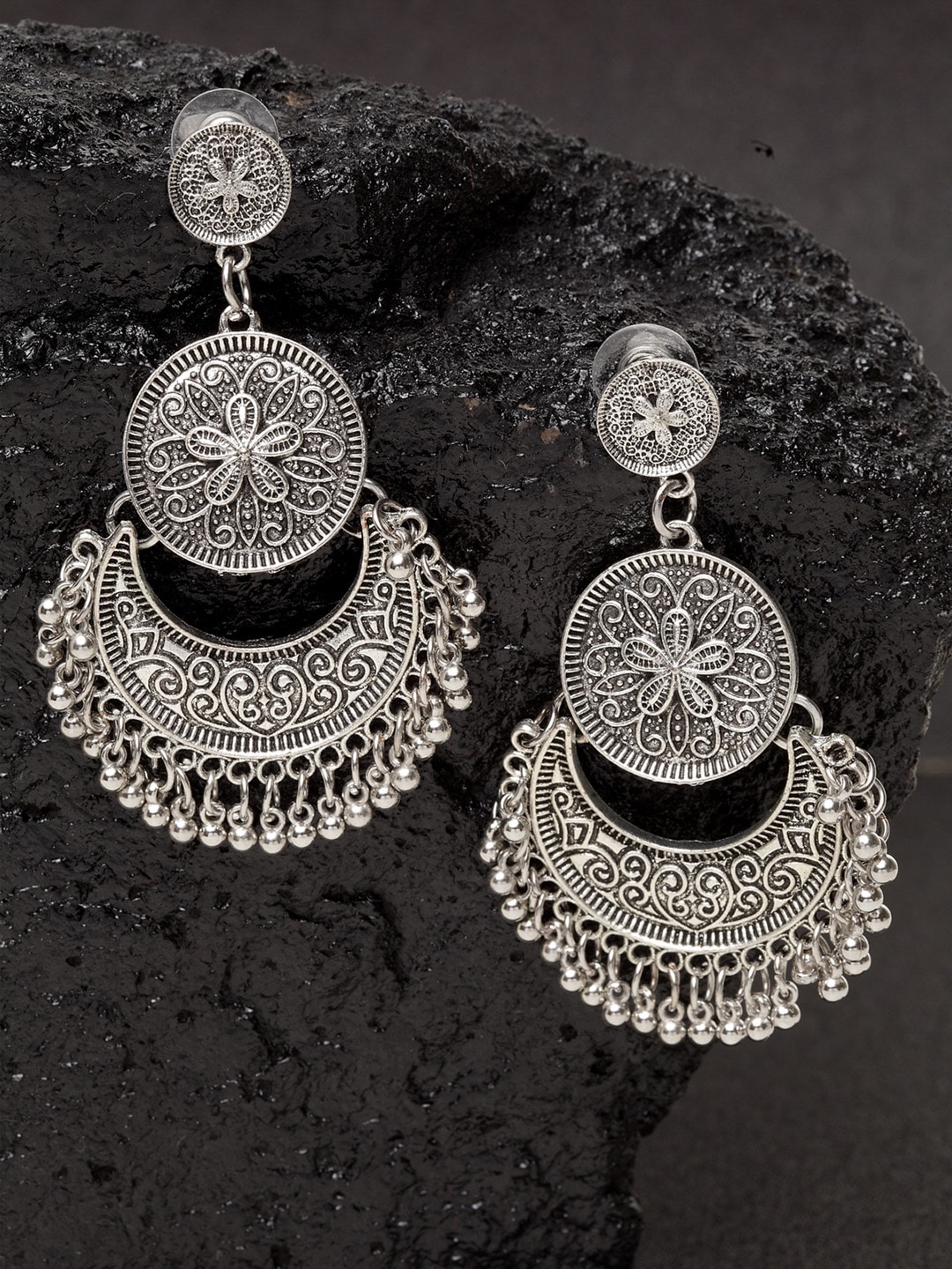PANASH Silver-Plated Crescent Shaped Drop Earrings Price in India