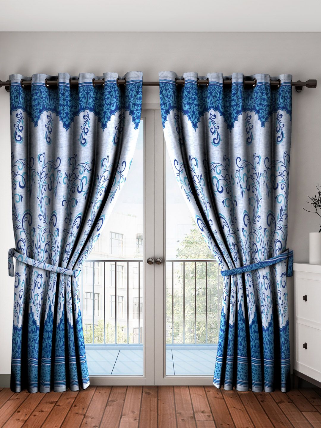 Home Sizzler Blue Printed Set of 2 Long Door Curtains Price in India