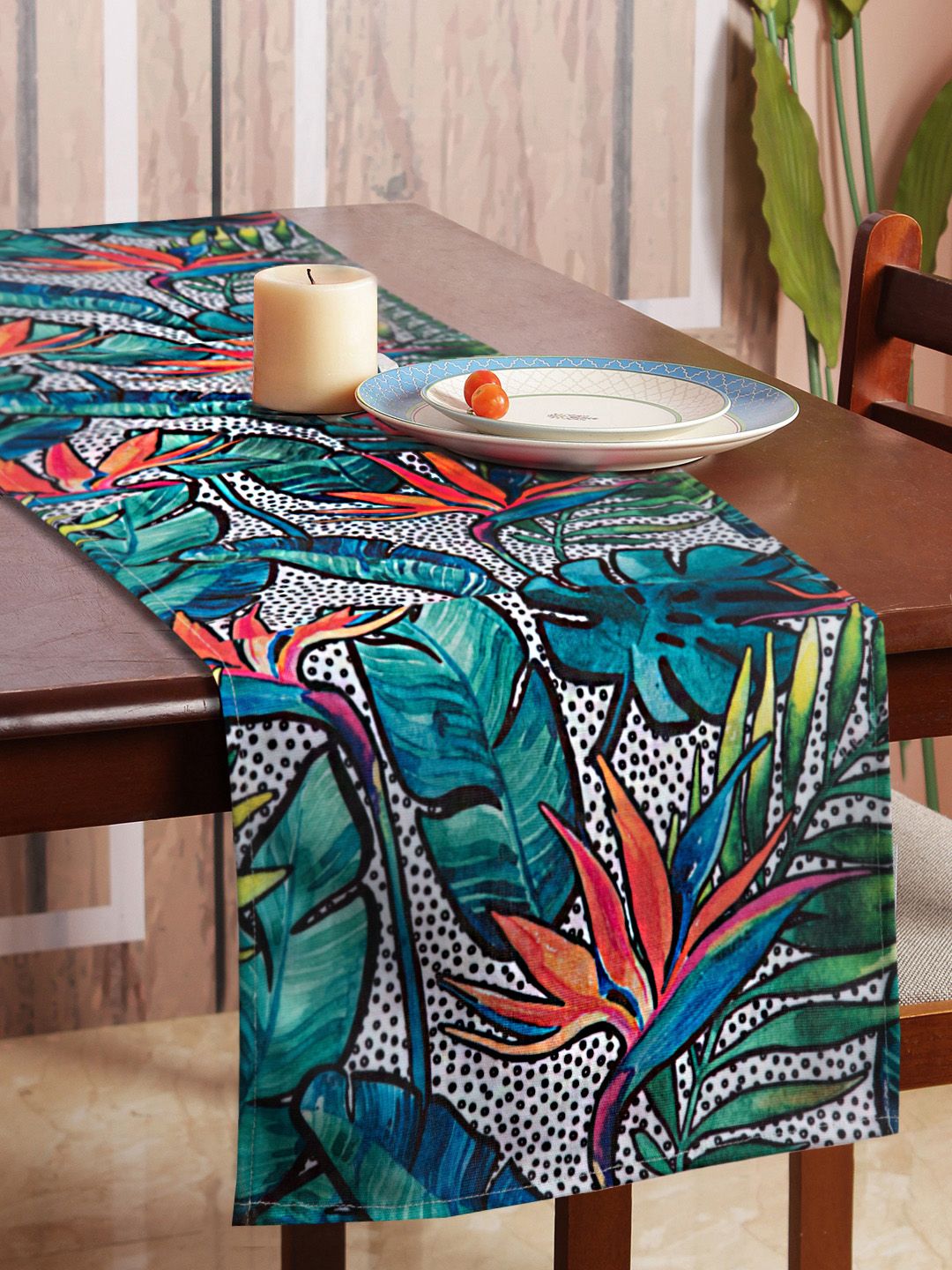 HOUZZCODE Black & Teal Green Printed Rectangular Table Runner Price in India