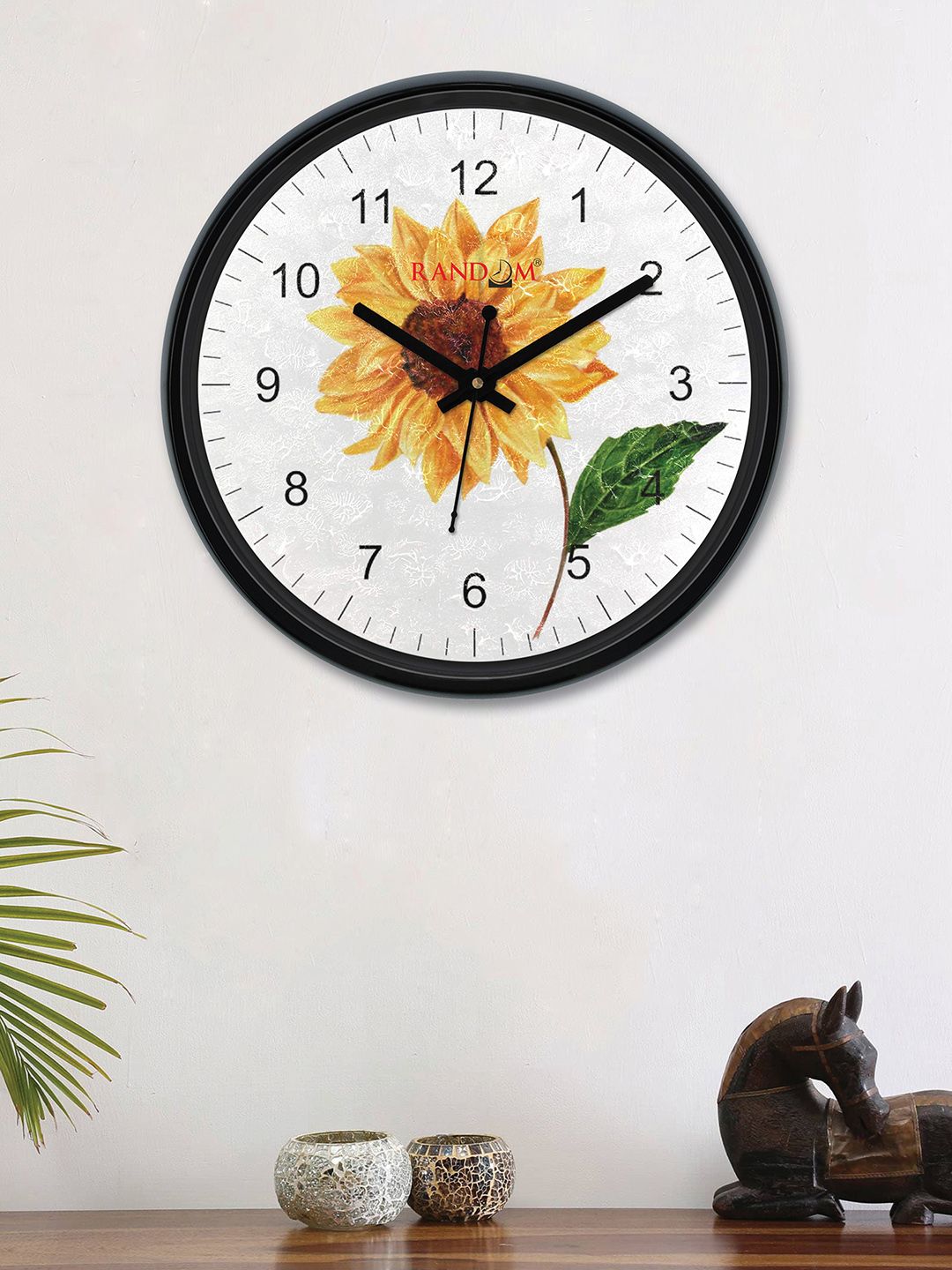RANDOM Off-White & Yellow Round Printed Analogue Wall Clock Price in India