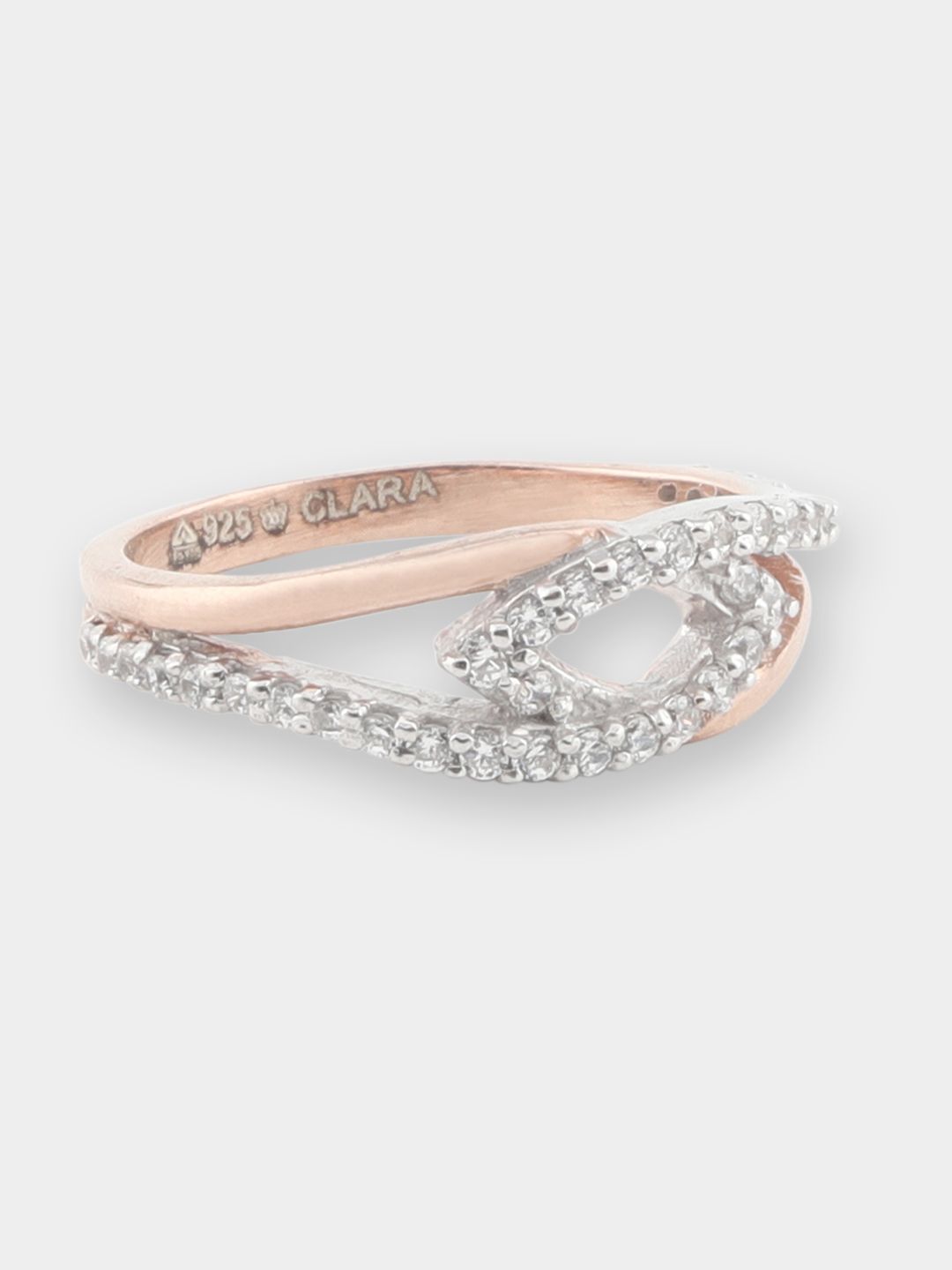 CLARA Women Wilma 18K Rose Gold-Plated Sterling Silver CZ Embellished Ring Price in India