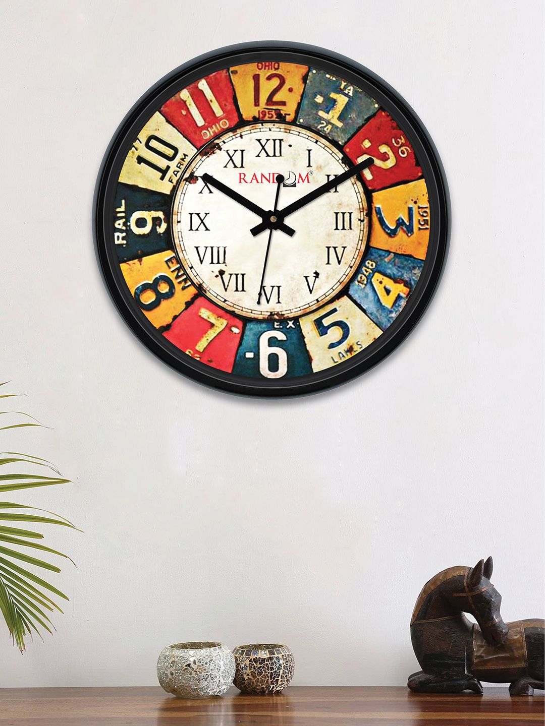 RANDOM Multicoloured Round Printed Analogue Wall Clock 30 cm Price in India