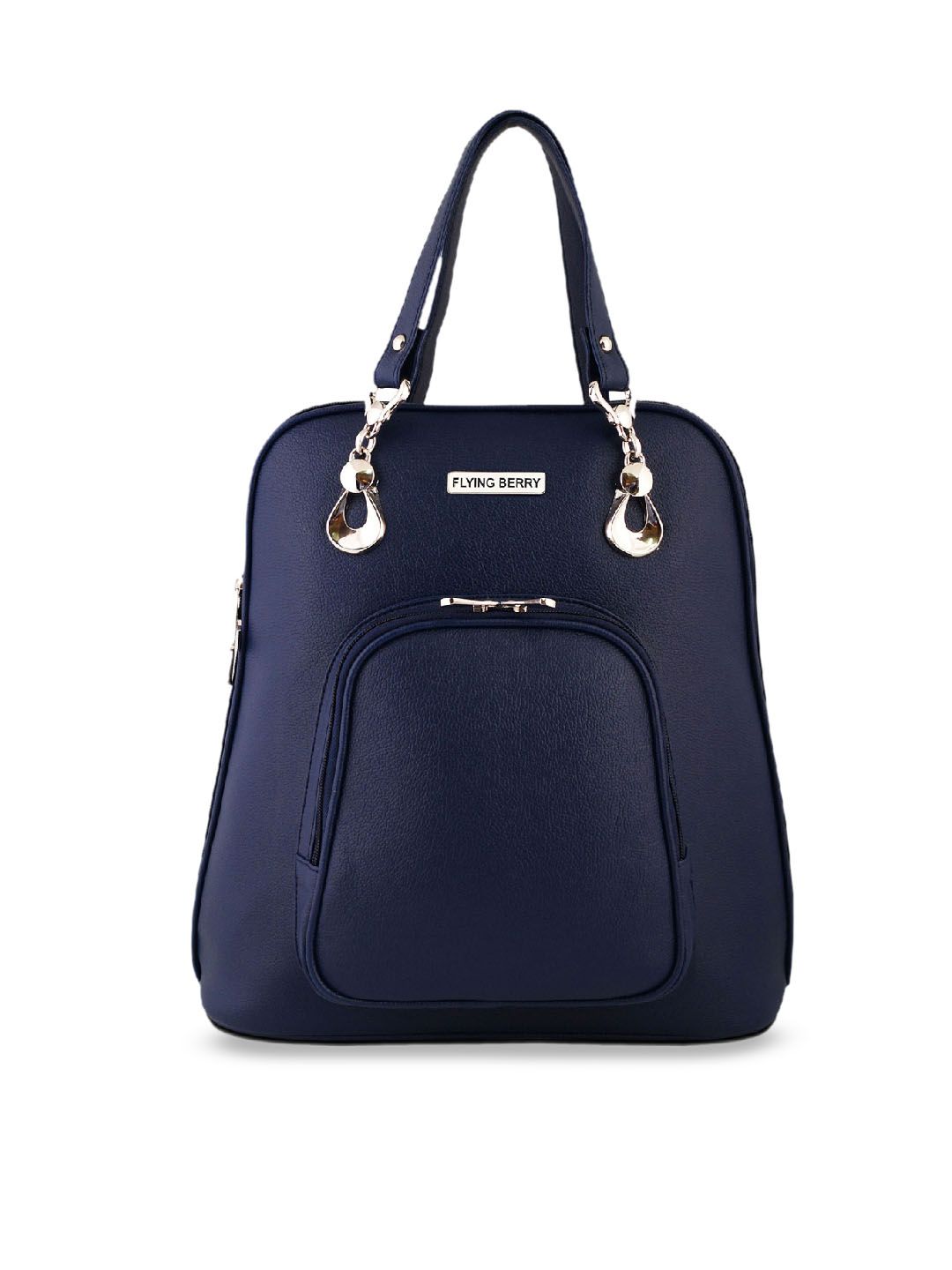 FLYING BERRY Women Navy Blue Solid Backpack Price in India