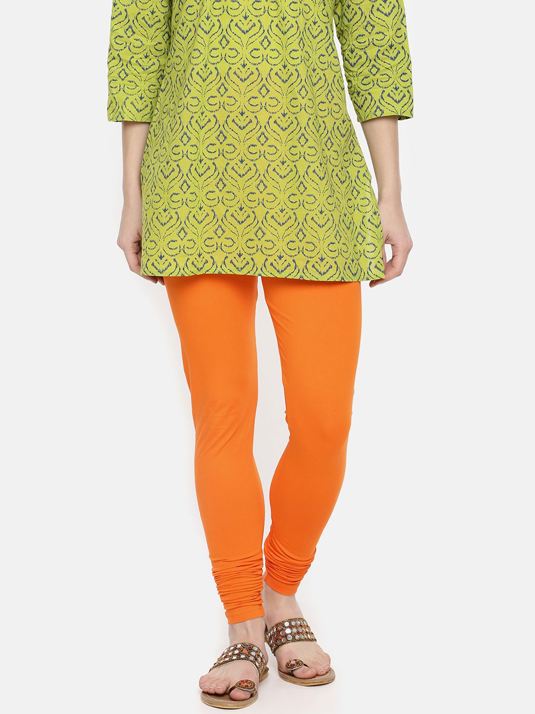 Dollar Missy Women Orange Solid Churidar Length Leggings Price in India