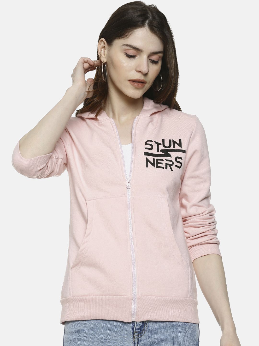 Campus Sutra Women Pink Printed Hooded Sweatshirt Price in India