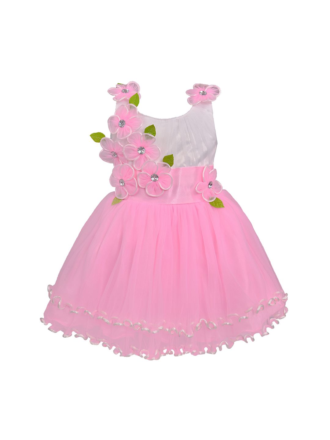 Wish Karo Girls & White Pink Floral Printed Fit and Flare Dress