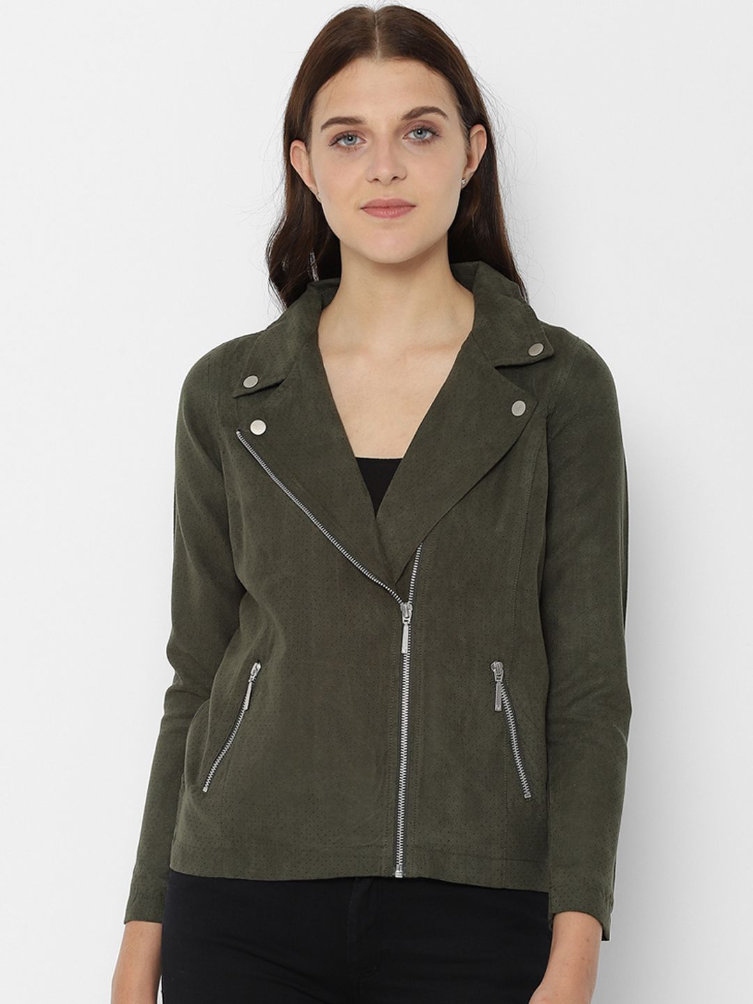 Allen Solly Woman Women Olive Green Solid Jacket Price in India