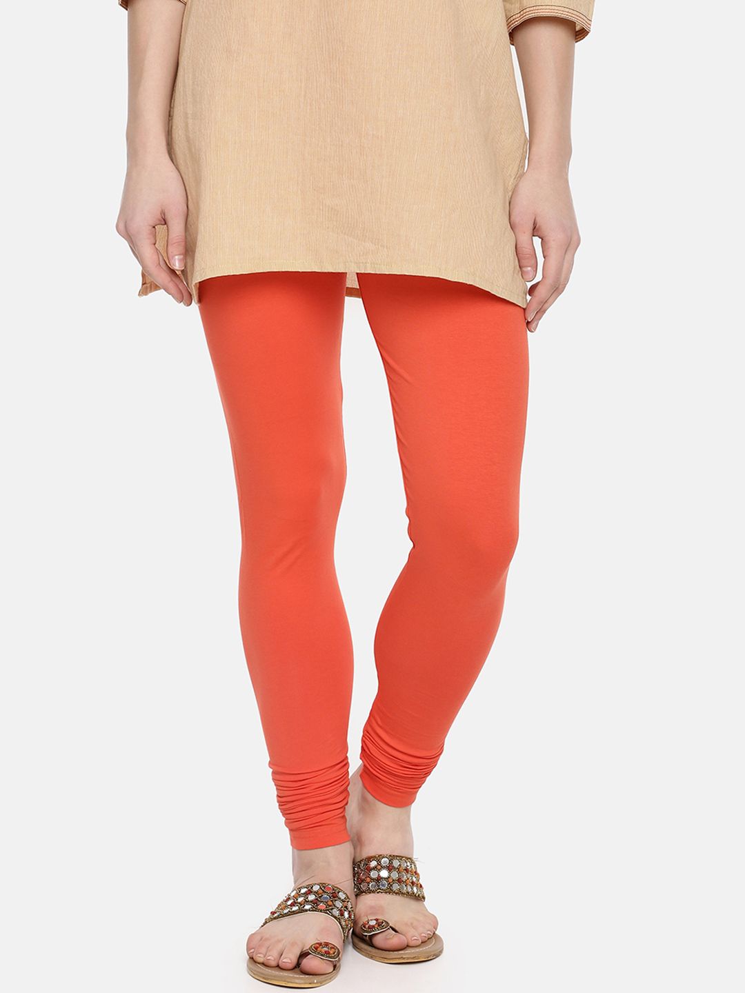 Dollar Missy Women Rust Orange Solid Churidar Length Leggings Price in India