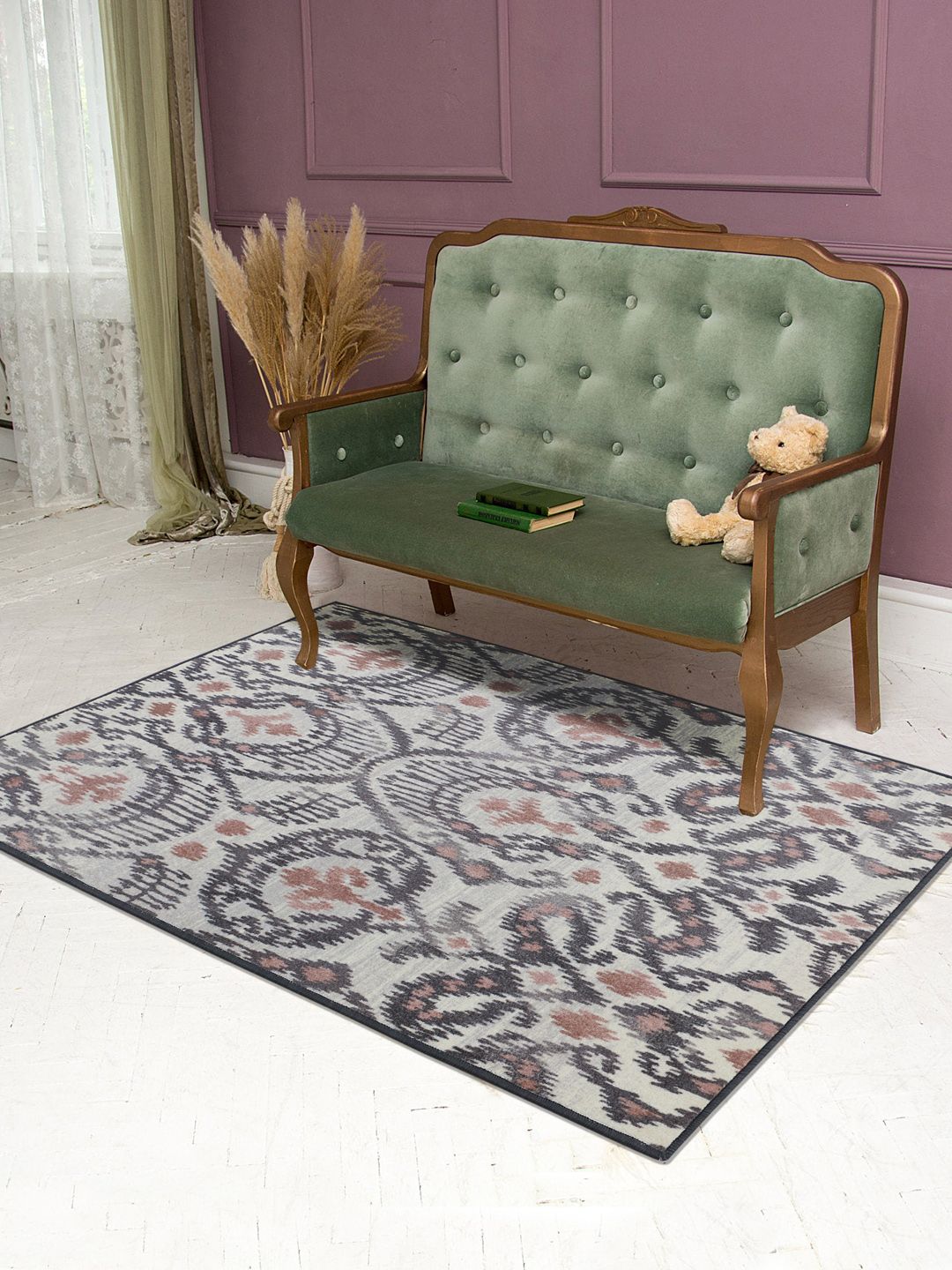 RUGSMITH Black & Grey Patterned Anti-Skid Rectangle Carpet Price in India