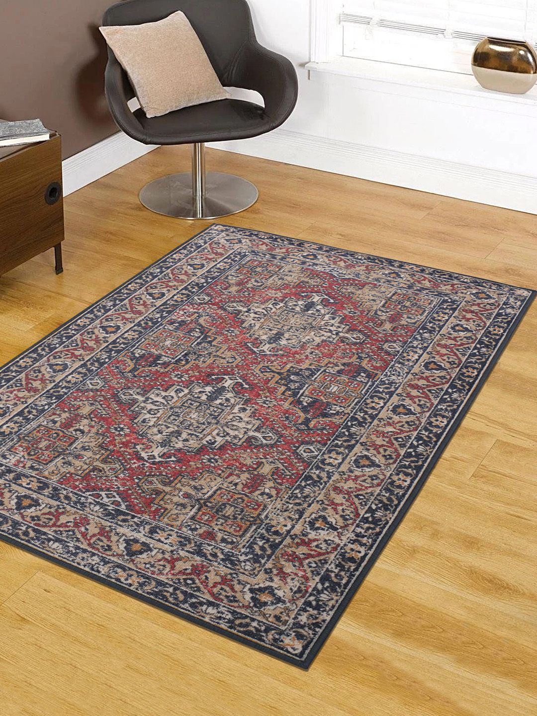 RUGSMITH Red & Black Patterned Anti-Skid Carpet Price in India