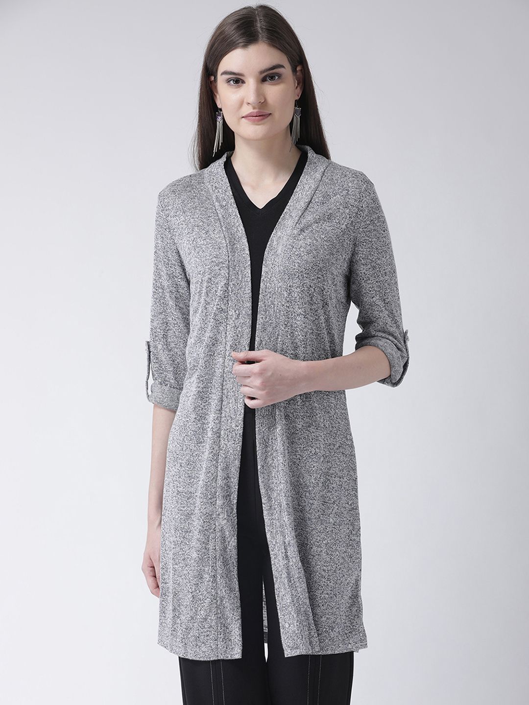 Latin Quarters Women Grey Solid Open Front Shrug Price in India