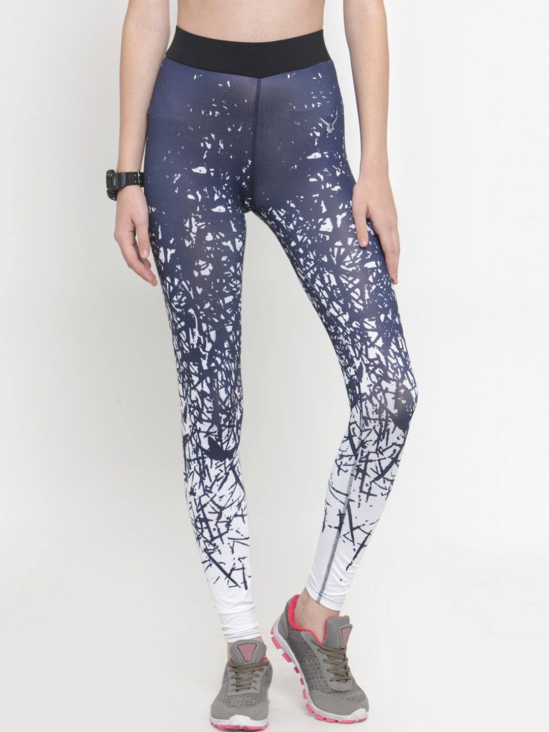 Invincible Women Navy Blue & White Printed Tights Price in India