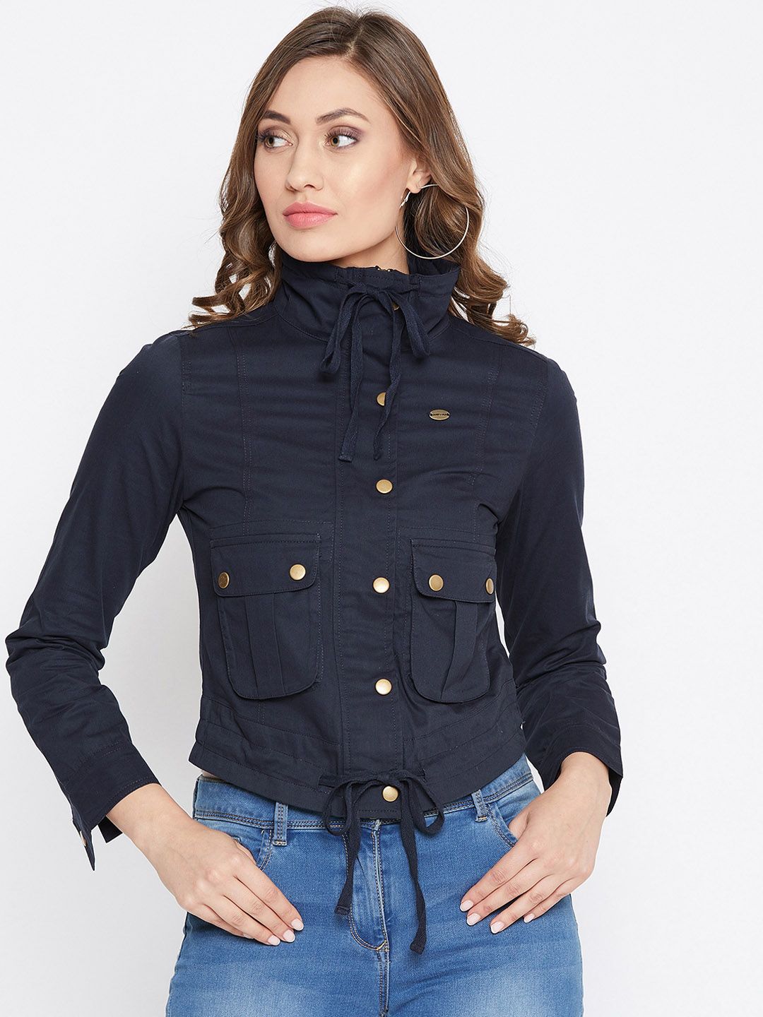 JUMP USA Women Navy Blue Solid Lightweight Tailored Jacket Price in India