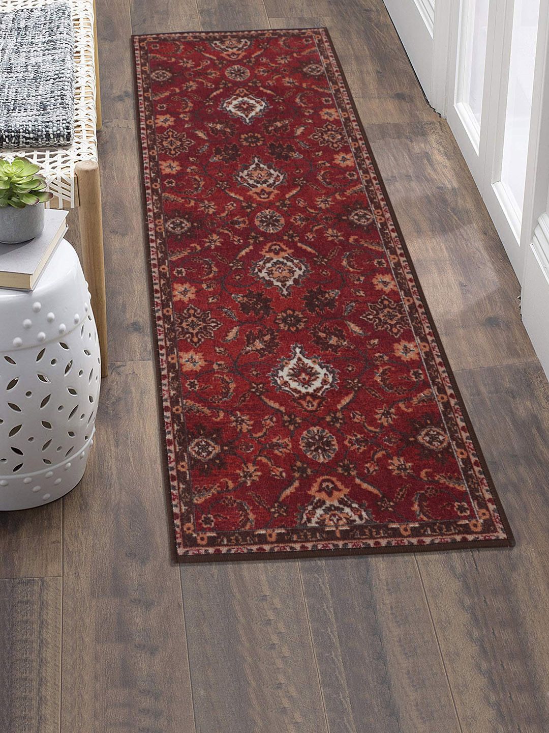 RUGSMITH Red Patterned Anti-Skid Floor Runner Price in India