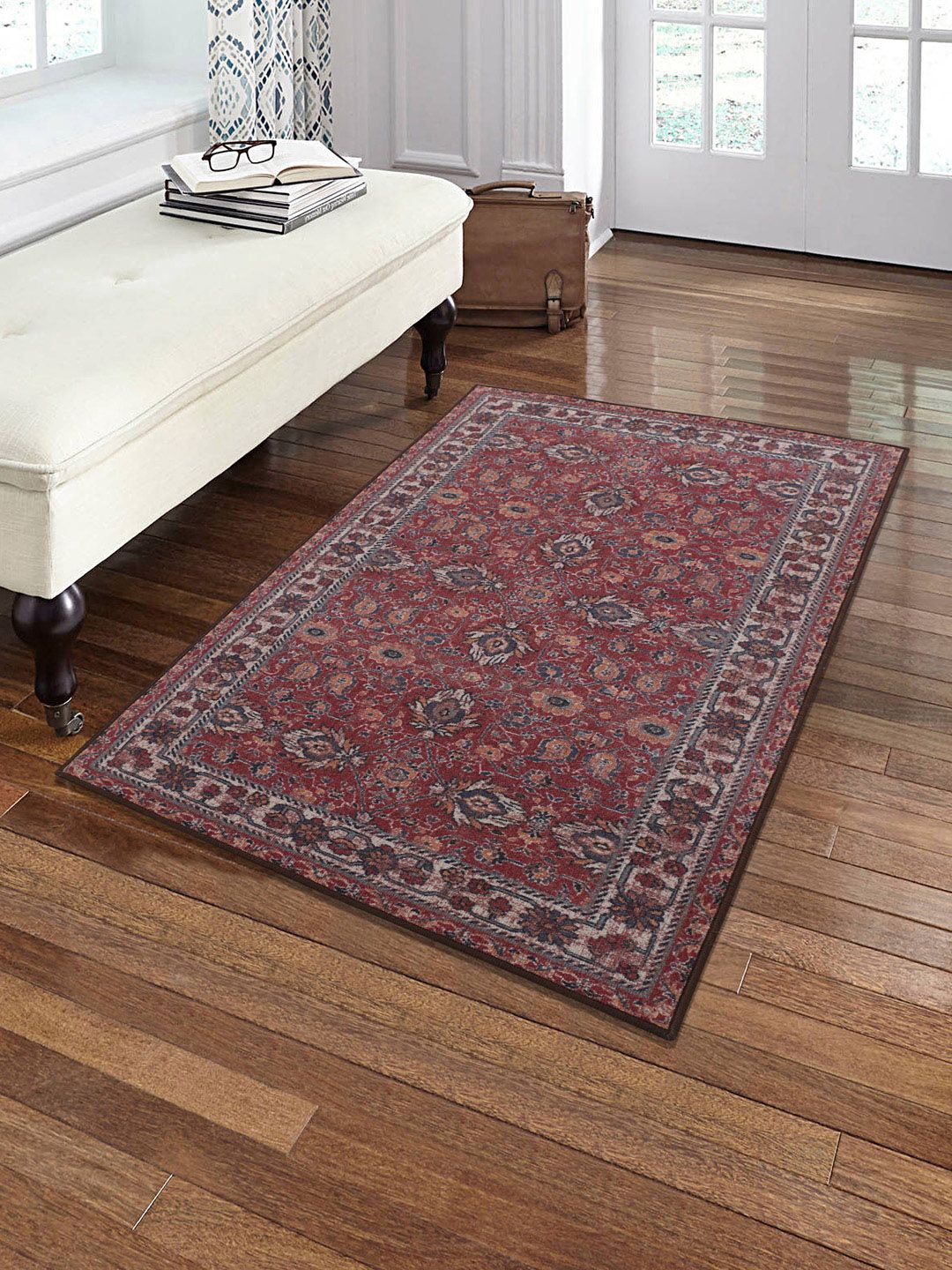 RUGSMITH Red & Beige Patterned Anti-Skid Carpet Price in India