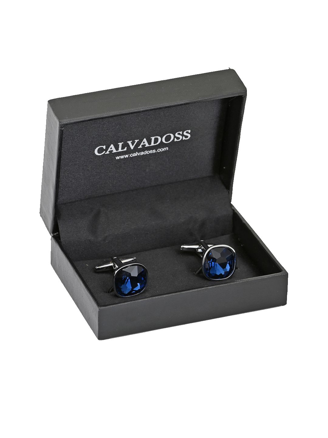 Calvadoss Navy Blue & Silver-Plated Square Cufflinks