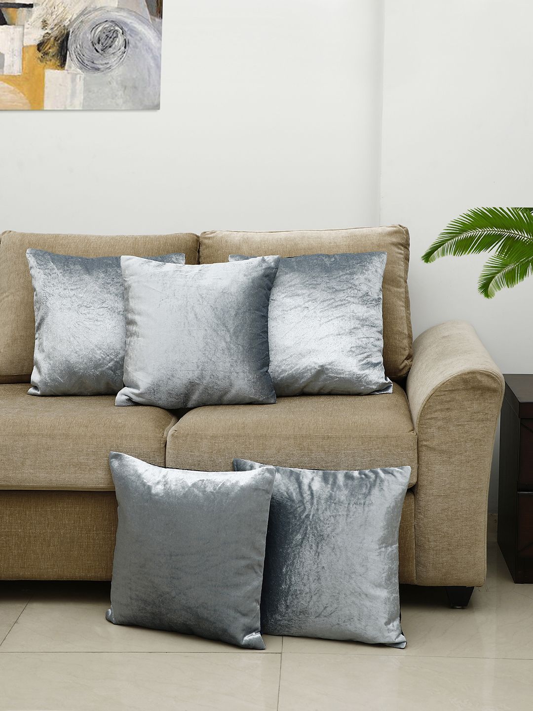 HOSTA HOMES Set of 5 Velvet Square Cushion Covers Price in India