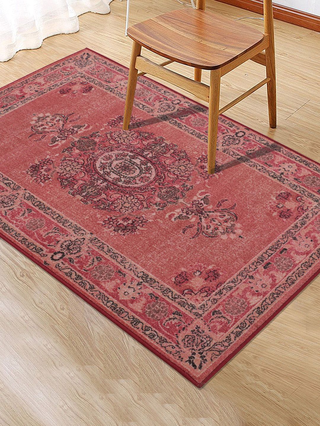 RUGSMITH Red & Black Patterned Anti-Skid Carpet Price in India