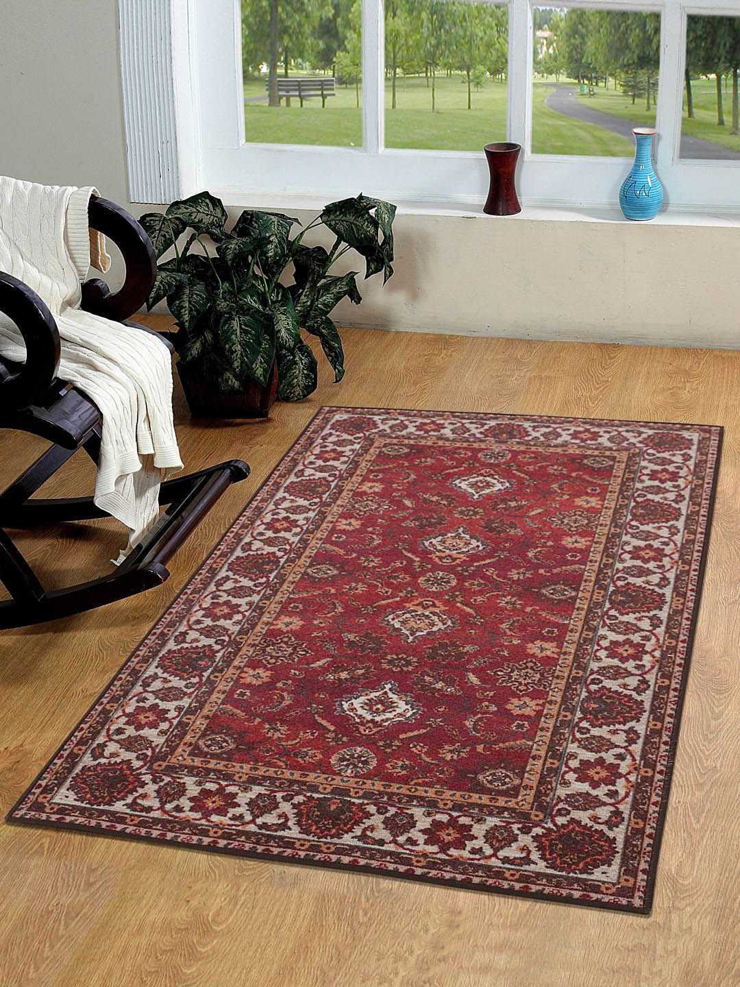 RUGSMITH Red & Beige Patterned Anti-Skid Carpet Price in India