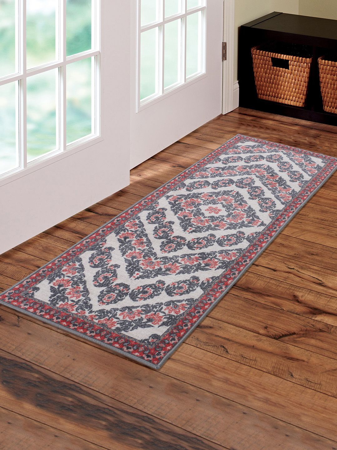 RUGSMITH Red & Grey Patterned Anti-Skid Floor Runner Price in India