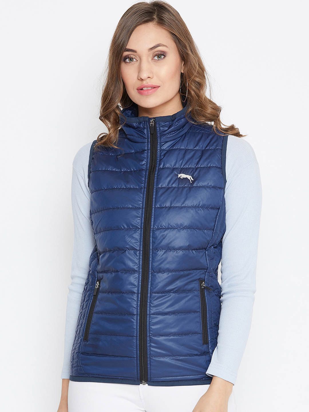 JUMP USA Women Blue Solid Lightweight Padded Jacket Price in India