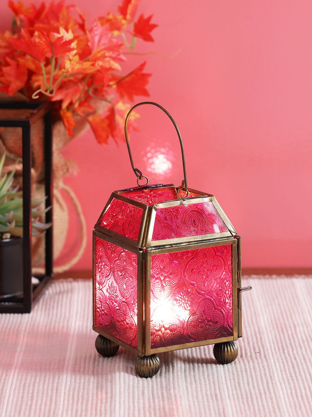 TAYHAA Pink & Brown Moroccan Table Lantern Price in India
