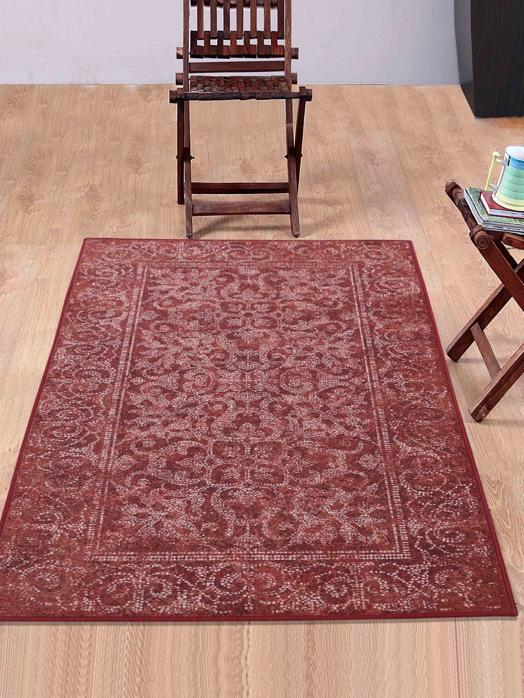 RUGSMITH Burgundy Printed Anti-Skid Carpet Price in India