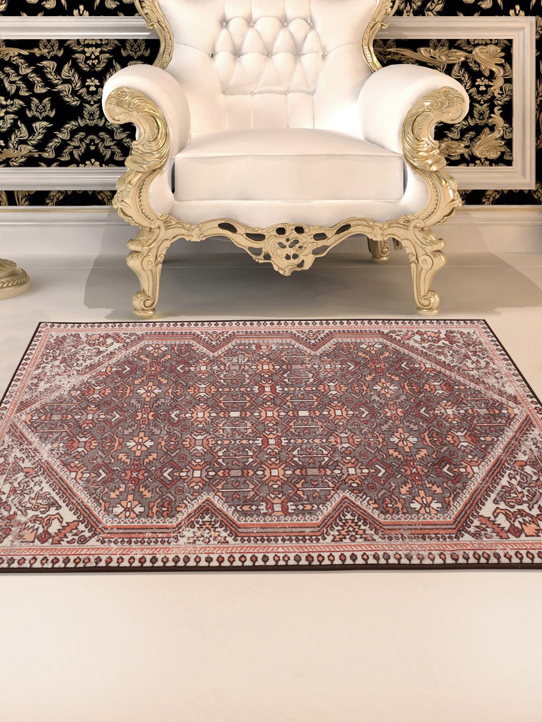 RUGSMITH Beige & Grey Printed Anti-Skid Carpet Price in India