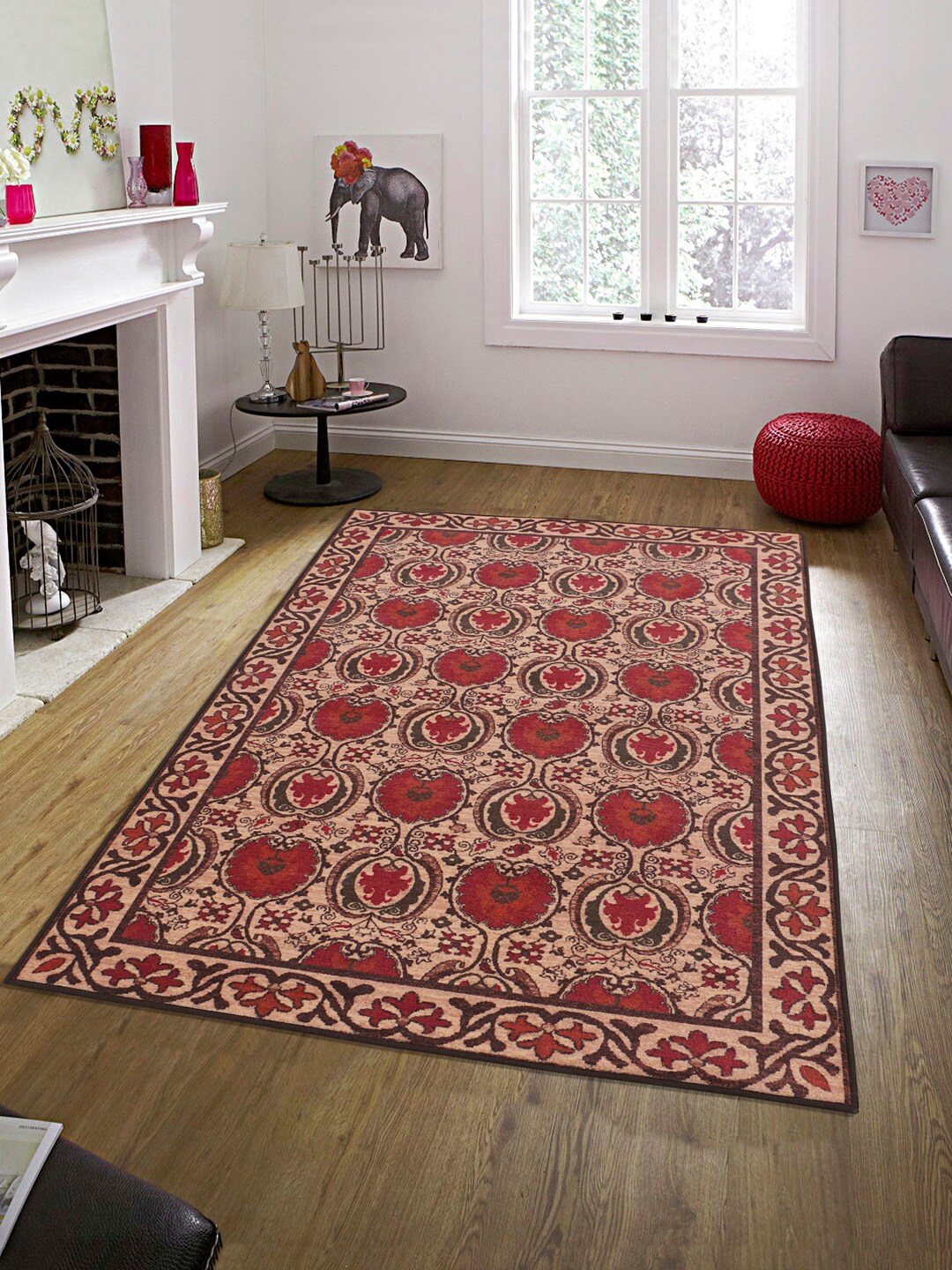 RUGSMITH Red & Beige Printed Anti-Skid Carpet Price in India