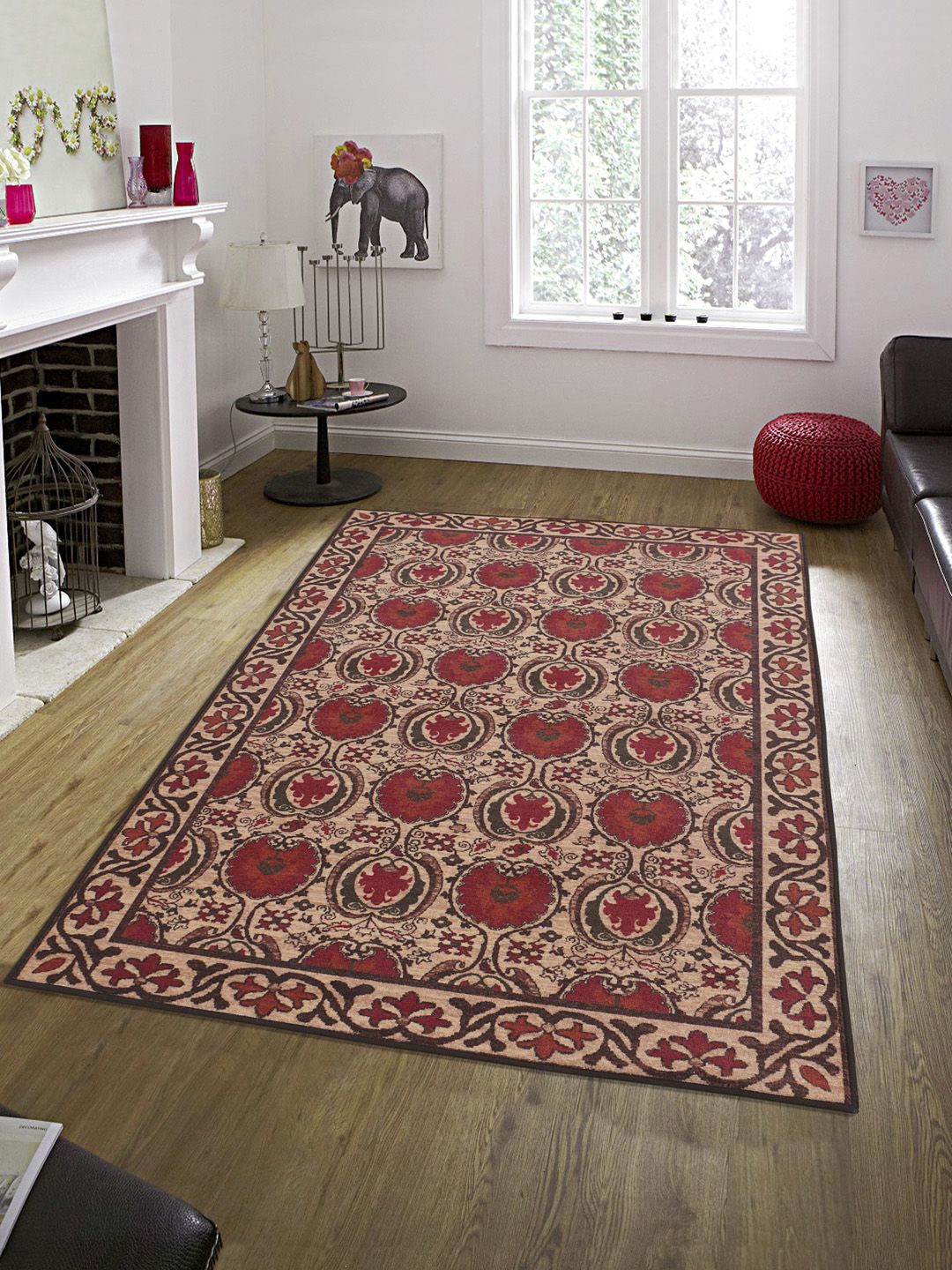 RUGSMITH Red & Beige Printed Anti-Skid Carpet Price in India