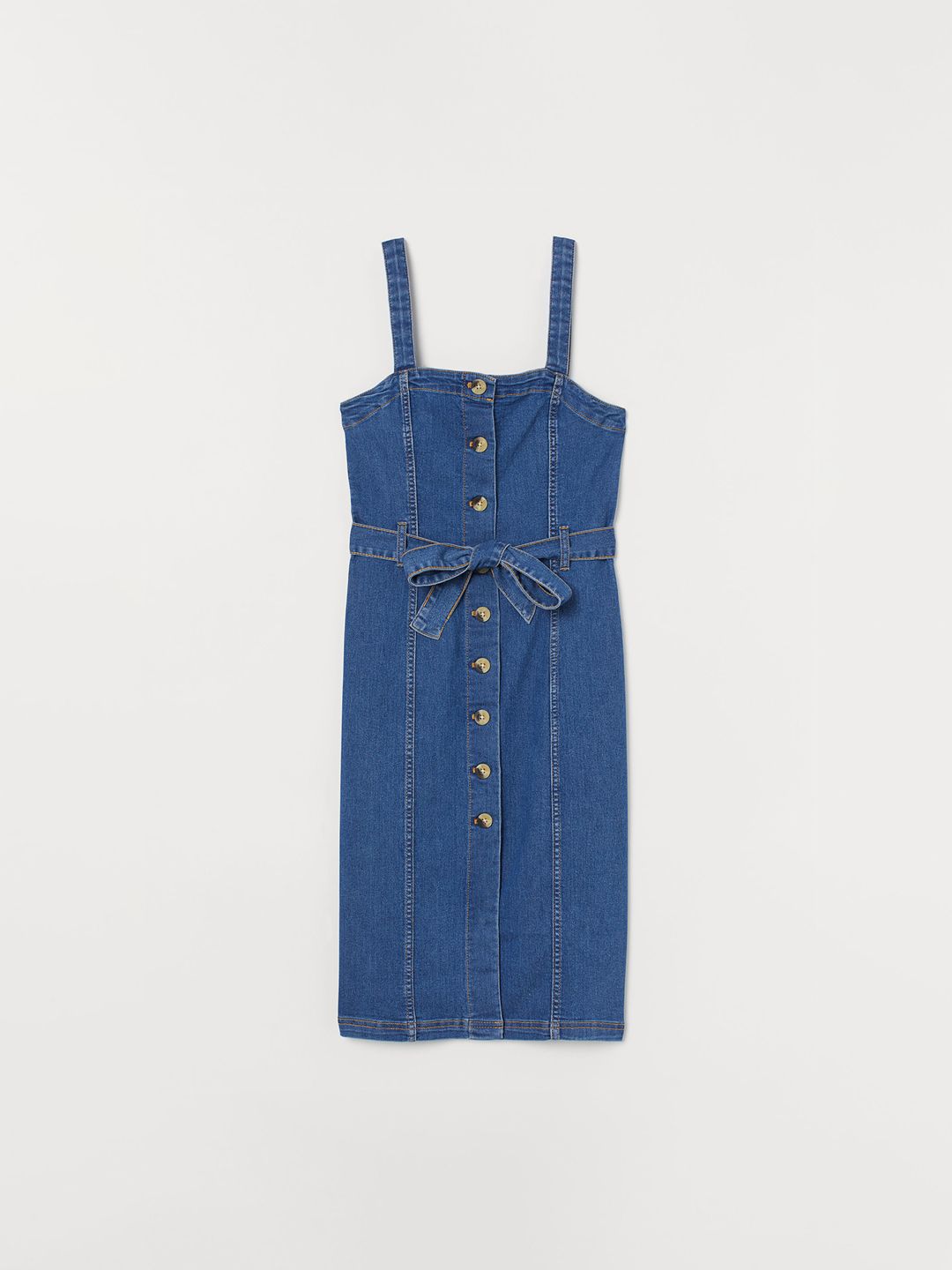 h&m denim pinafore dress H&M Blue Y2K Stretch Denim Square Neck Sleeveless Button Mini Denim Je   Brie