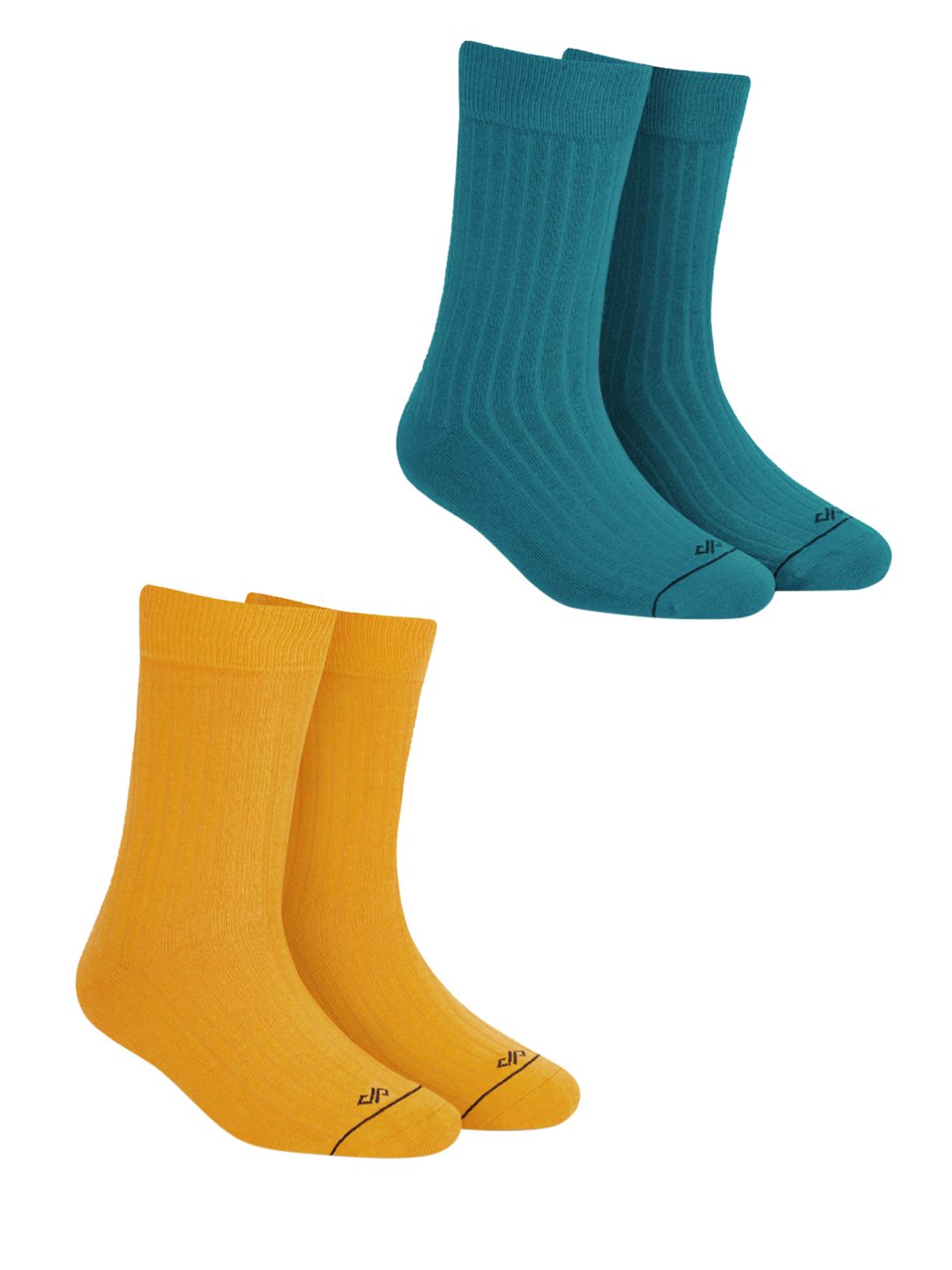 Dynamocks Unisex Pack of 2 Yellow & Teal Green Solid Calf-Length Socks