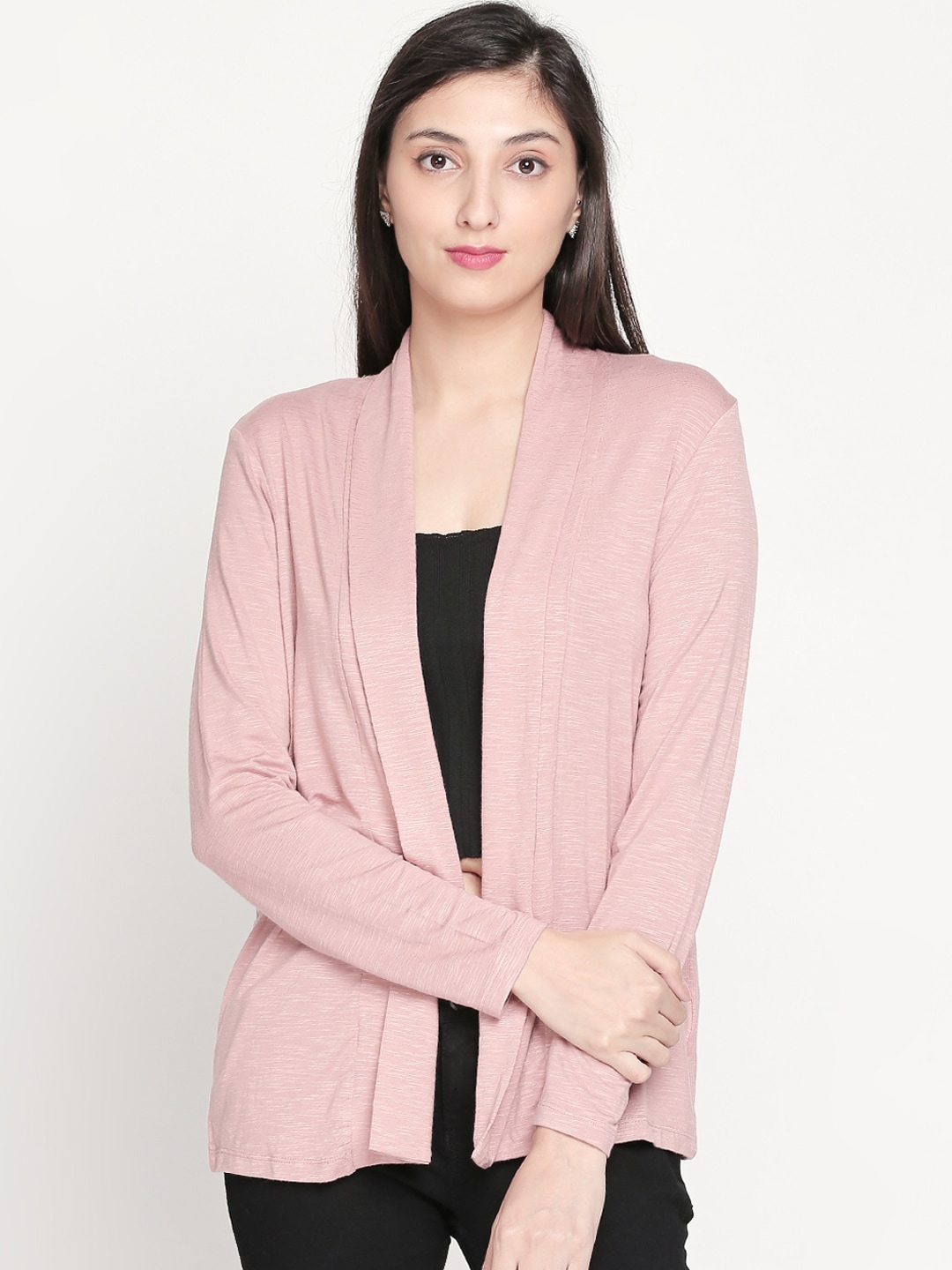 Honey by Pantaloons Women Pink Solid Open Front Shrug Price in India