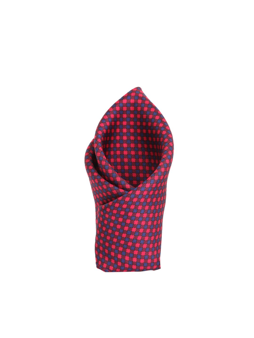 Alvaro Castagnino Red & Blue Checked Silk Pocket Square