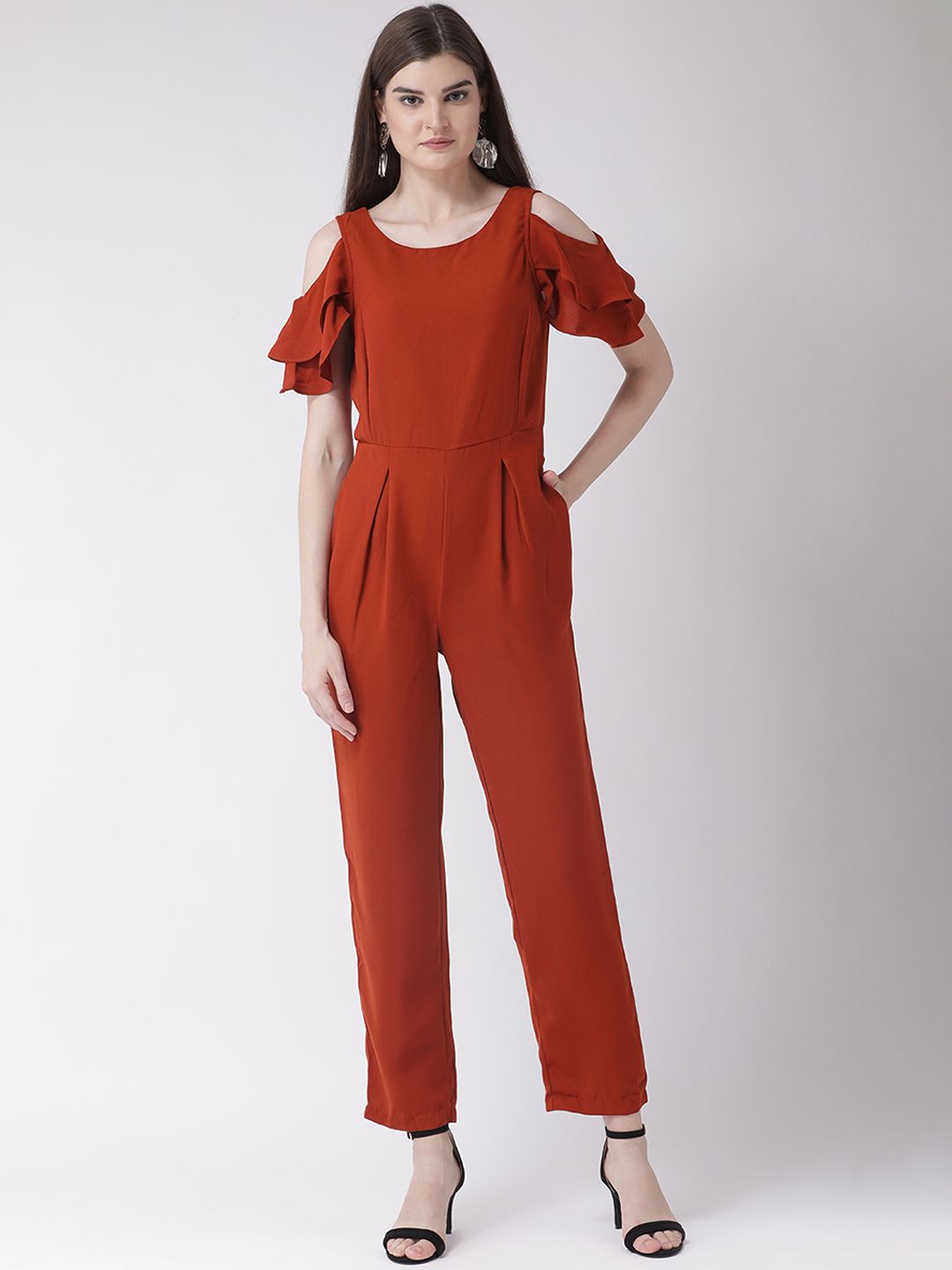 Latin Quarters Women Rust Orange Solid Basic Jumpsuit Price in India